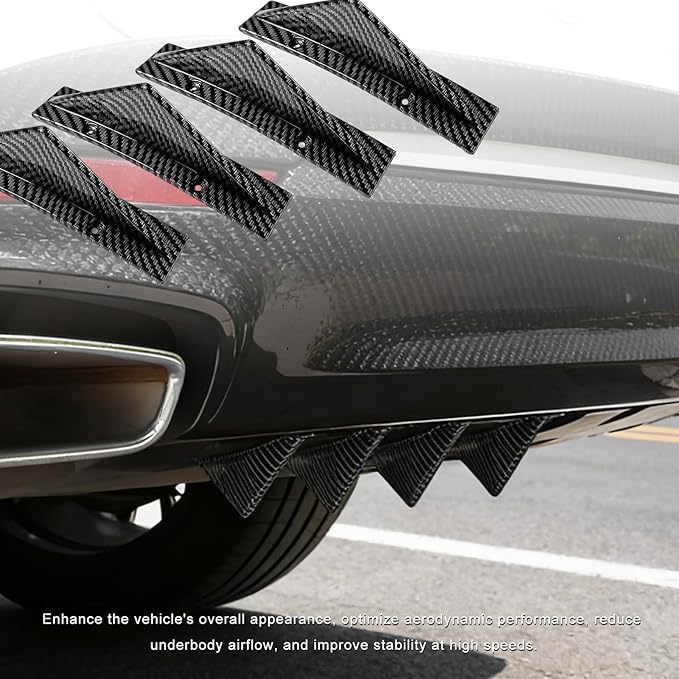 4 PCS Car Lower Bumper Lip Diffuser, Anti-Crash Auto Rear Splitter Lip Wing Protector with Mounting Screws, Universal Rear Spoiler Shark Fin Decoration for Vehicles (Triangle Carbon Fiber)