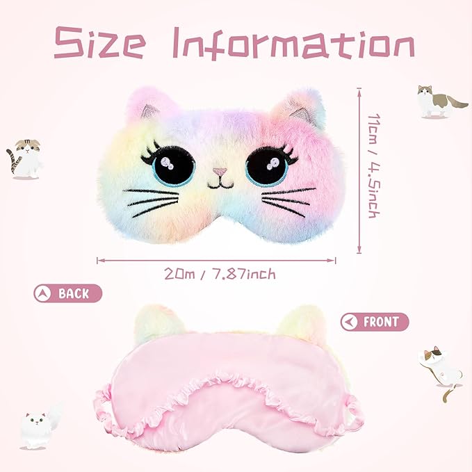 Geyoga 3 Pcs Sleep Mask for Kids, Girls Plush Sleeping Eye Cover Soft Eye Blindfold Cover Animal Shade for Kids(Colorful,Cat Style)
