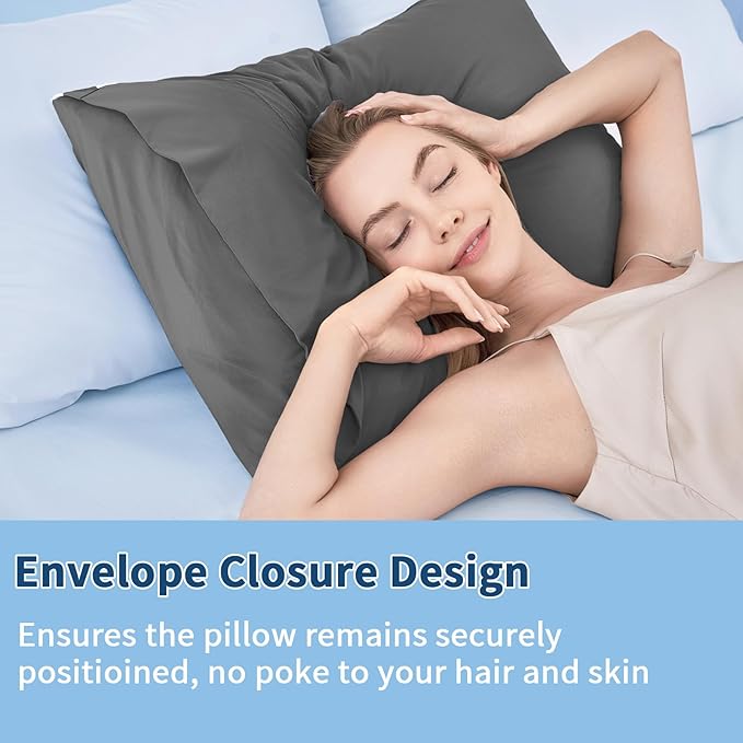 Premium Cooling Pillowcases Standard Size Set of 2 for Hot Sleeper & Night Sweats Beauty Sleep Reduces Wrinkles & Frizz Softer Than Silk Pillow Cover Oeko-TEX Certified Dark Gray Breathable