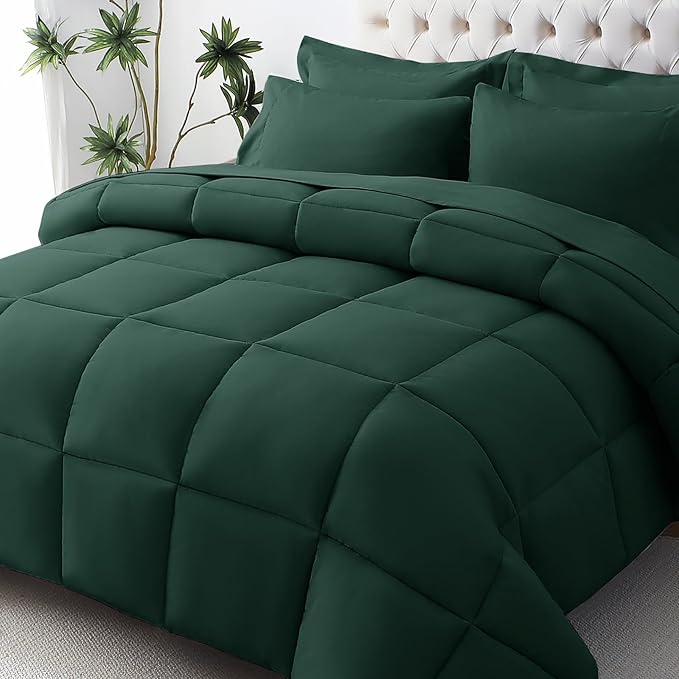 JOLLYVOGUE King Comforter Set, Ultra-Soft Bed in a Bag King Size 7 Pieces, Oeko-TEX Certified Bedding Set with Down Alternative Comforter, Sheets, Pillowcases & Shams, Emerald Green