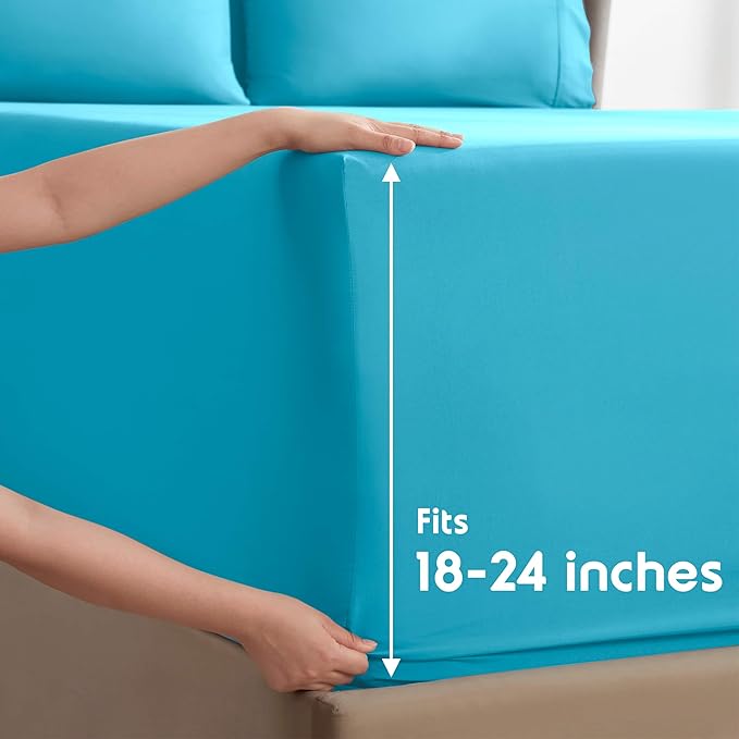 Nestl Extra Deep Cal King Sheet Set - 6 Piece Breathable & Cooling Sheets - Hotel Luxury Bedding Set w/18-24 Inch Deep Pockets - Easy & Secure Fit - Super Soft, Wrinkle Free & Comfy - Bright Blue