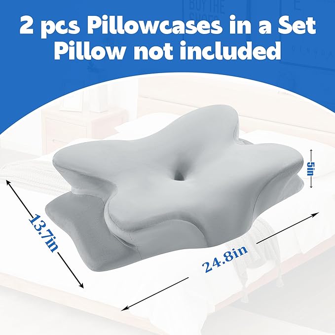 BALAPET 2 Pcs Velvet Cervical Neck Pillow Case, Soft Elasticity Pillowcase for Ergonomic Cervical Neck Pillow,Fuzzy Warm Flannel Pillow Cases with Zipper, Cover Only(Light Gray)