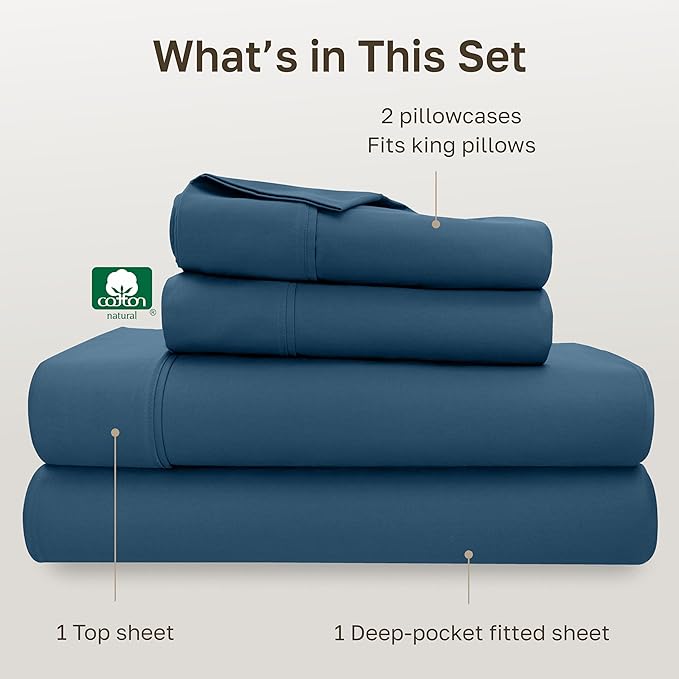 California Design Den Soft King Size 100% Cotton Sheet Sets, 400 Thread Count Good Housekeeping Award Winner, Silky Sateen with Deep Pockets, Long Staple Cotton King Bed Sheet Set - Peacock Blue