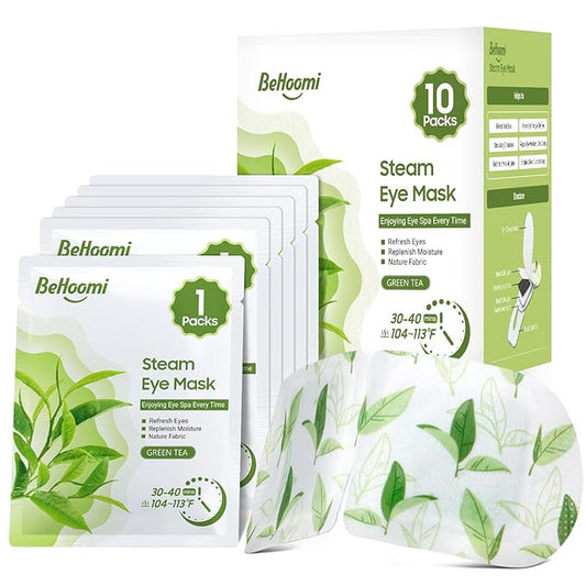 BeHoomi Steam Eye Mask, 10Packs Heated Eye Mask, Self Heating Disposable SPA Warm Compress for Eyes Sleep Mask, Travel Essentials & Relaxation Gifts for Women, Mothers Day Gifts (Green Tea Scent)