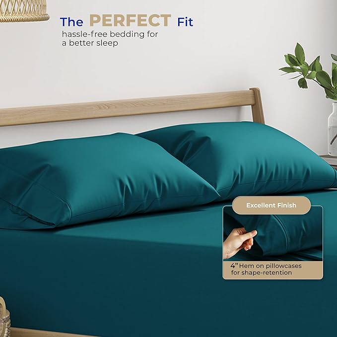 Thread Spread 100% Cotton King Size Pillow Cases Set of 2 - Luxury 400 Series Glee Collection Pillow Cases King Size (Teal), Soft Cooling Breathable & Durable Sateen Hotel Cotton Pillowcases
