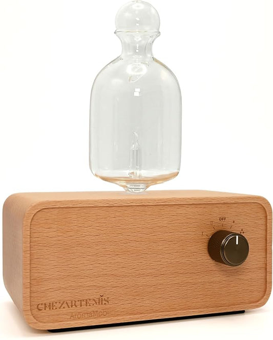 Aria Waterless Diffuser for Essential Oils, Retro Glass Nebulizing Diffuser with Solid Wood Base, Cordless Aromatherapy Dispenser for Large Room, Rechargeable for Home Office Yoga, LED & Timer