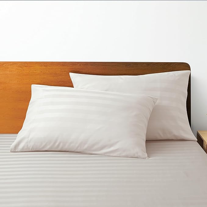 100% Egyptian Cotton Pillow Cases Set of 2, Standard Size 400 Thread Count Cooling Pillowcases, Soft and Breathable Pillow Covers with Envelope Closure, 20x26 Inches (Standard, Striped Light Beige)