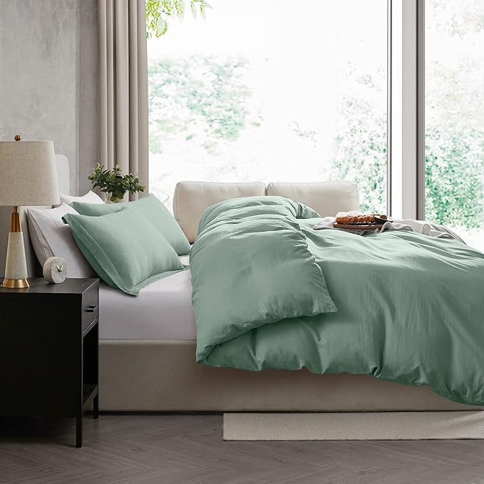 Nestl Sage Green Duvet Cover Queen Size - Soft Double Brushed Queen Duvet Cover Set, 3 Piece, with Zipper Closure, 1 Duvet Cover 90x90 inches and 2 Pillow Shams