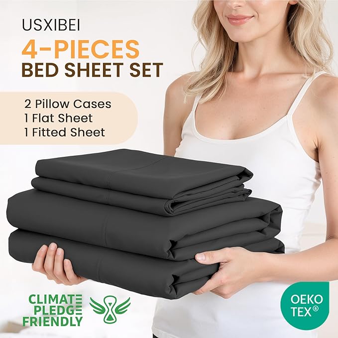 Full Size 4 Piece Bed Sheet Set - Ultra Imitation Cotton-Premium Breathable & Cooling Sheets - Hotel Luxury Bed Sheets Deep Pocket up to 15"- Wrinkle, Fade, Stain Resistant (Black, Full)