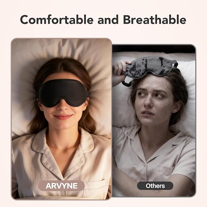 Sleep Mask for Side Sleepers, 100% Blackout Eye Mask for Sleeping with 3D Deep Contoured Cups, Zero Pressure Lash-Friendly, Adjustable Light Blocking Travel Mask for Men & Women, Black