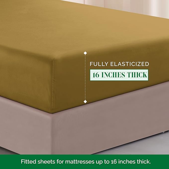 Elegant Comfort Luxurious 1500 Premium Hotel Quality Microfiber Three Line Embroidered Softest 4-Piece Bed Sheet Set, Wrinkle and Fade Resistant, Queen, Bronze