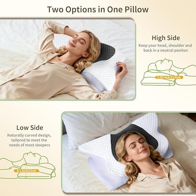 Cervical Neck Pillow for Neck Pain, Memory Foam Orthopedic Pillow with Contoured Design, Neck Support Pillows for Side, Back and Stomach Sleepers, Grey