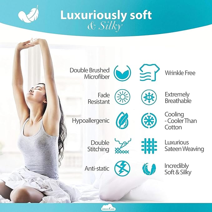 DREAMCARE Full Size Sheets - 6 pcs Breathable Cooling Bed Sheets - up to 15" Deep Pocket Full Size Bed Sheets wth Side Pockets - Extra Soft 100% Brushed Hypoallergenic Hotel Luxury Bedding Emrld Green