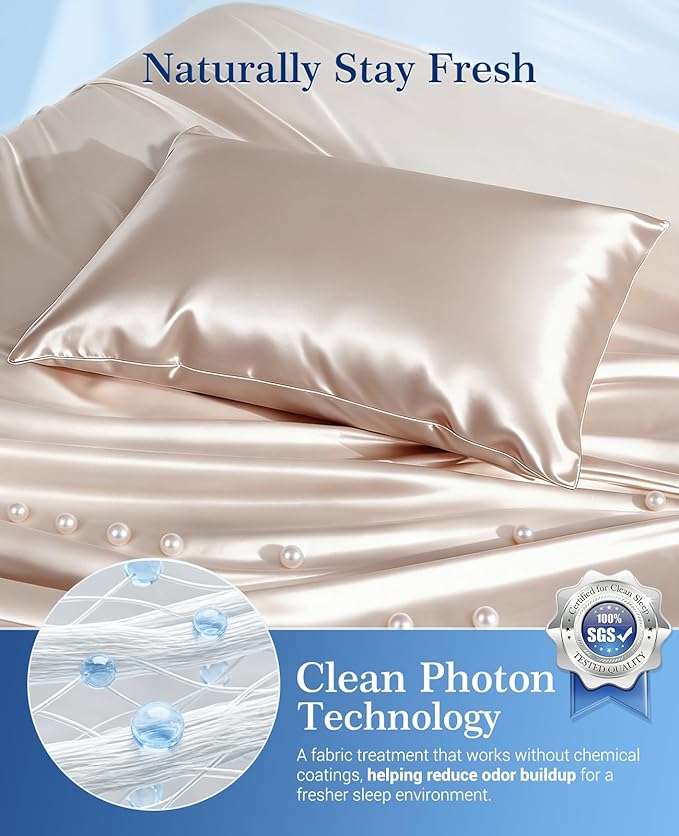 Elegear Cooling Pillow Cases Set of 2 for Hot Sleepers, Softer Than Silk Pillow Cases for Hair & Skin,Upgraded Arc-Chill Cooling Satin Pillowcases Q-max>0.5, Luxury Zipper Pillowcase-Queen,Champagne