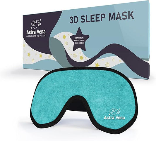 3D Sleep Mask for Kids, Light Block Sleeping Blindfold Memory Foam Contoured Eye Mask for Sleep, Adjustable Strap Eye Cover and Travel Sleep Mask for Boys Girls, Light Blue