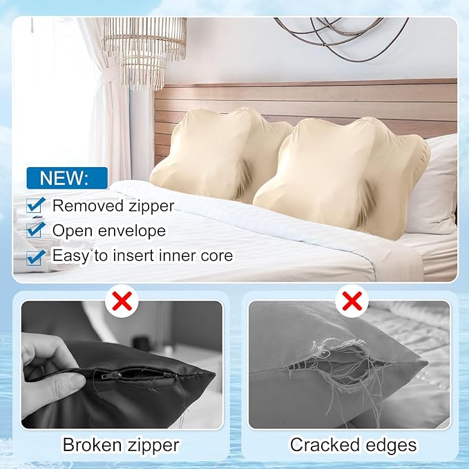 Hahafelt Cooling Cervical Pillowcase Cover with Envelope Closure (Only Pillow Case) Ergonomic Neck Pillowcase Smooth Soft Cool Pillow Cover for Side Back Stomach Sleepers(Champagne,Queen Size)