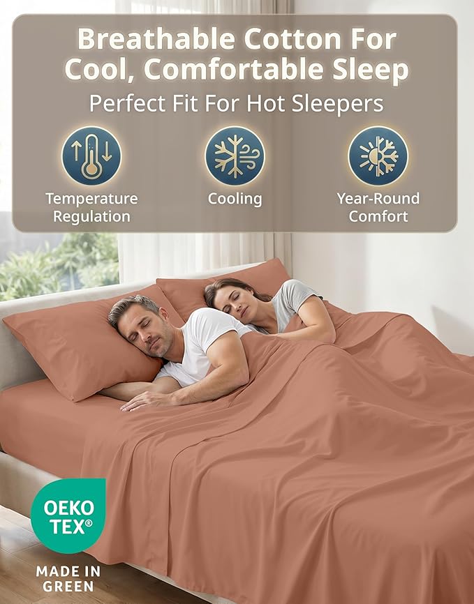 LANE LINEN 100% Cotton Full Size Breathable Sheets Set - Highly Durable 600 TC Sateen Weave - Extra Soft & Comfortable Bedding for a Good Night's Sleep - Fits Matresses Upto 15'' Deep - Rose Dawn