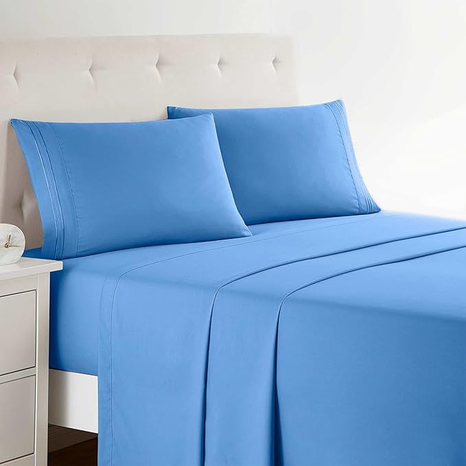 Clara Clark Full Sheets Set, Deep Pocket Bed Sheets for Full Size Bed - 4 Piece Full Size Sheets, Extra Soft Bedding Sheets & Pillowcases, Full Calm Blue