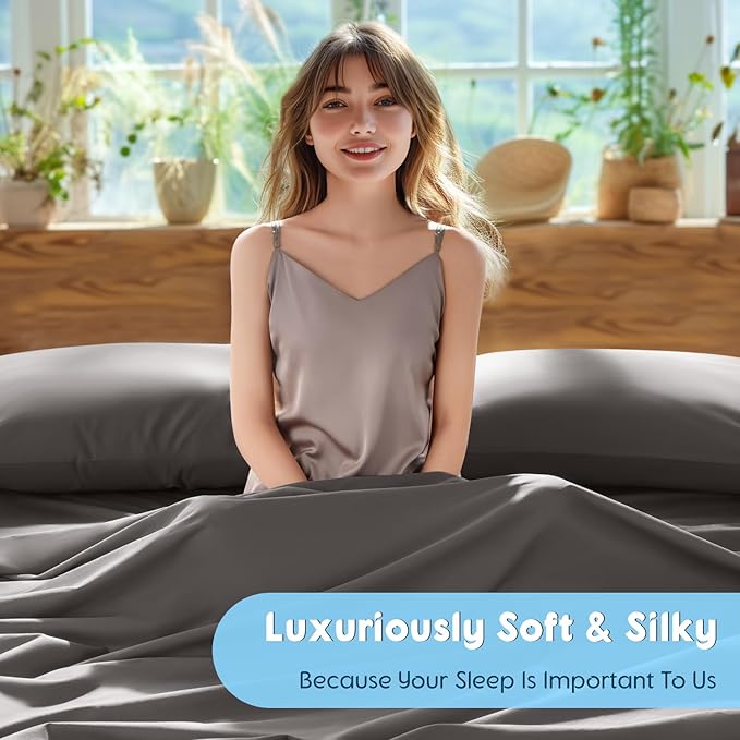 SONORO KATE 100% Egyptian Cotton Sheets Set - 1000 High Thread Count, Luxury 5-Star Hotel Sateen Bed Sheets, Soft, Breathable Long Staple Sheets, Fit up to 16" - 4 PC (Dark Grey,Full)