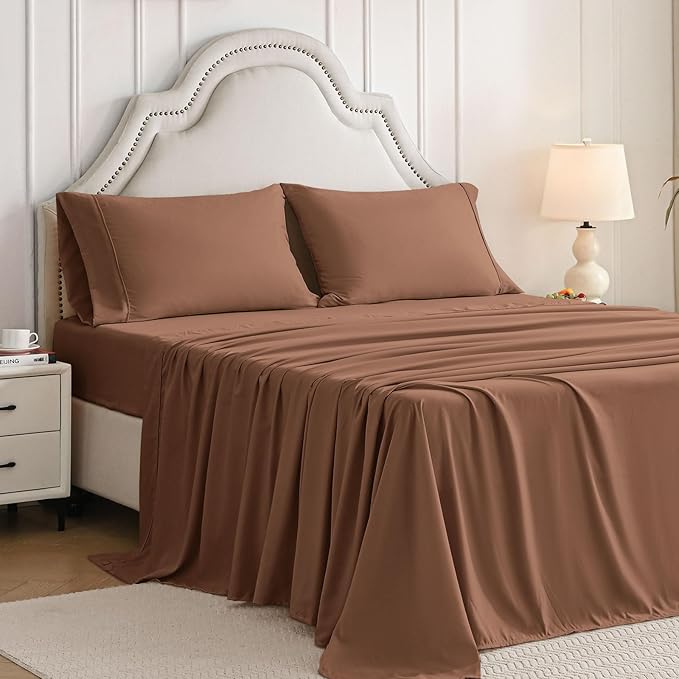 Twin XL Sheets Set, 3 Pieces Hotel Luxury Soft Microfiber Bed Sheets Set, Up to 16" Deep Pockets, Oeko-Tex Sheets with Elastic, Breathable, Wrinkle Free (Brown,Twin XL)