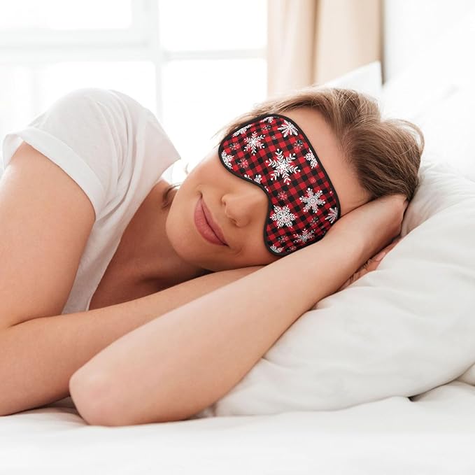 Christmas Sleeping Eye Mask Snowflakes on Buffalo Plaid Eye Mask for Sleeping Soft Comfort Eye Shade Blackout Eye Cover for Deep Rest Travel Nap Meditation