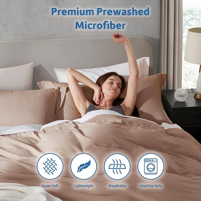 Nestl Khaki Duvet Cover Queen Size - Soft Double Brushed Queen Duvet Cover Set, 3 Piece, with Zipper Closure, 1 Duvet Cover 90x90 inches and 2 Pillow Shams