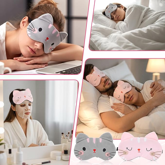 2PCS Sleep Mask for Kids Cute Kids Sleep Mask Cartoon Cat Sleeping Mask for Kid Women Men Kitty Cat Slumber Party Favors