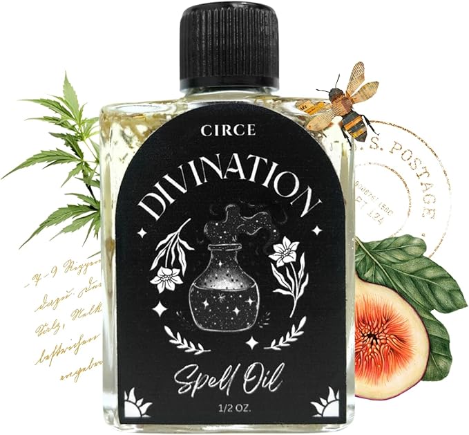 CIRCE Black Magic Spell Oil - for Setting Bold Intentions & Centering Your Energy - Add to Bath, Use in Rituals, Wear as Fragrance to Align w/Desires- Coconut Oil, Black Pepper & Rue Herb - 1/2oz