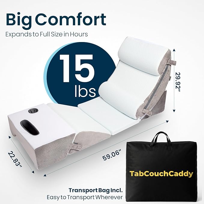 TabCouchCaddy 8-Piece Orthopedic Wedge Pillow Set for Sleeping, Post-Surgery Recovery, Back & Leg Pain Relief, Acid Reflux & GERD Support with Tablet & Cup Holder (Furry)