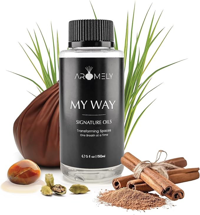 AROMELY My Way Diffuser Oil Blend | Luxury Home Fragrance Oil for Diffusers | Inspired by 1 Hotel | Signature Scent with Notes of Leather, Cardamom, Lemon, Cedarwood, Iris & Amber | 150ml
