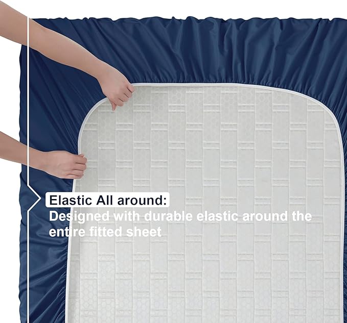 Nestl Twin XL Size Sheet Set, 4 Piece Extra Deep Pocket (18-24 inches), Microfiber, Hotel Luxury, Soft, Breathable, Wrinkle-Free, Easy to Care, Navy Blue