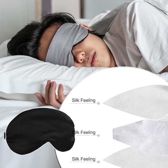PATIKIL Silk Sleep Mask, 2 Pack Soft Satin Eye Protective Mask Blackout Eye Cover with Elastic Straps for Side Sleeping Women Men Travel, White Black