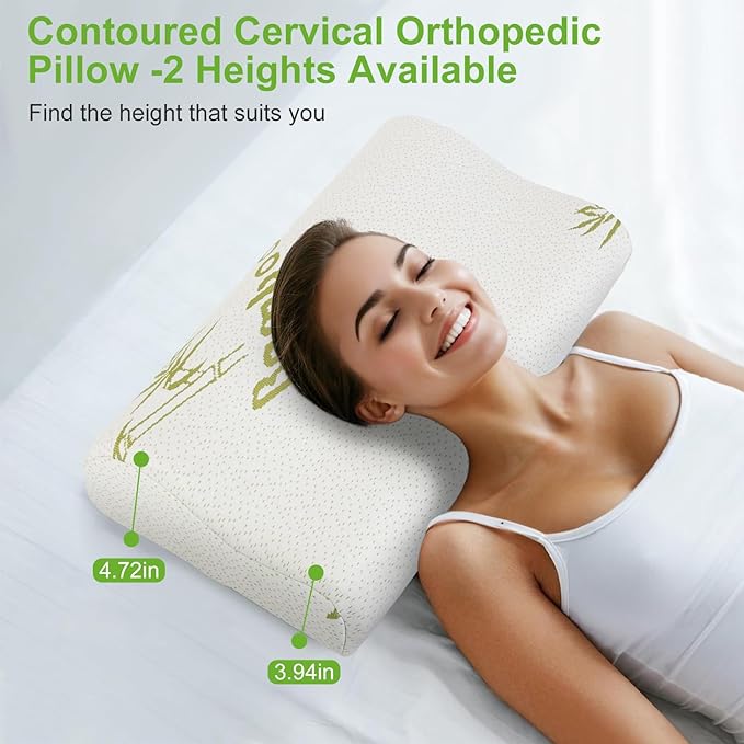 iMounTEK Bed Pillow Pillow Bamboo Viscose Memory Foam Pillow, Sleep Pillow Contoured Orthopedic Pillow Soft Neck Support Breath Pillow Back/Stomach/Side Sleeper(Large)