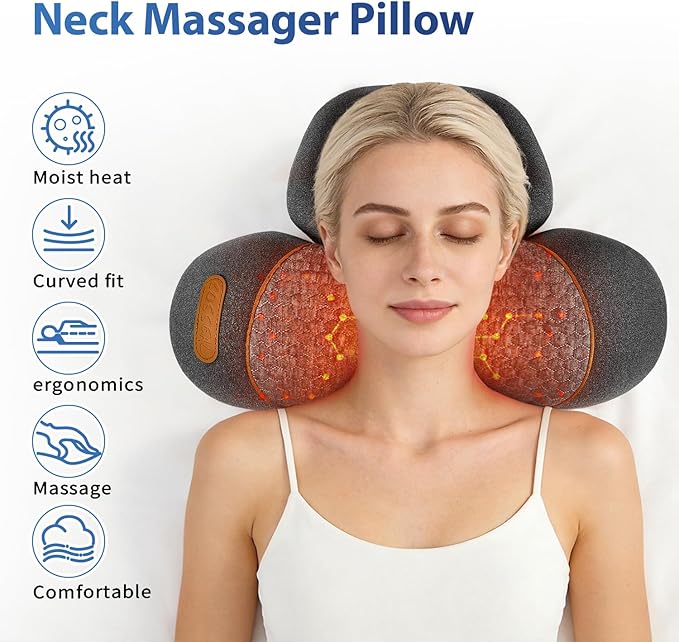 JEDAWN 3-in-1 Heated Back & Neck Massager w/Posture Correction - Deep Tissue Pain Relief for Hump Back,Shoulder, Cervical Spine,Portable Memory Foam Design Gift
