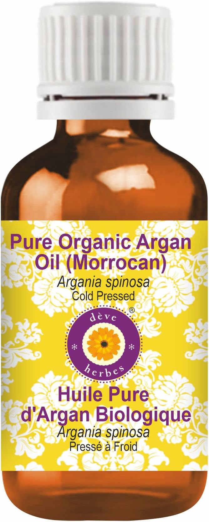 dève herbes Organic Argan Oil (Argania spinosa) | Cold Pressed | Pure | Natural | Undiluted | For Diluting Essential oils | For Hair, Skin & Massage | Non-Sticky| Lightweight| Unisex | 10ml (0.33 oz)