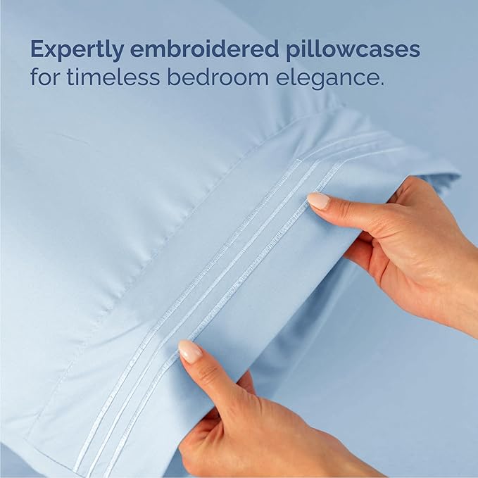 Cal King Size 4 Piece Sheet Set - Comfy Breathable & Cooling Sheets - Hotel Luxury Bed Sheets for Women & Men - Deep Pockets, Easy-Fit, Soft and Wrinkle Free Sheets - Sky Blue Oeko-Tex Bed Sheet Set