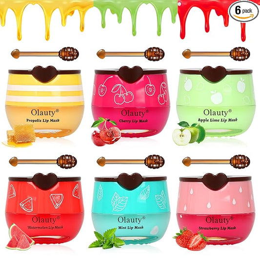 6Pcs Bee Lip Balm Honey Pot, Strawberry, Watermelon, Apple Lime, Cherry, Mint, Honey Lip Balm Bulk, Lip Mask Sleeping Prevention Lip Dry Set, Lip Balms & Moisturizers, Mothers Day Gifts