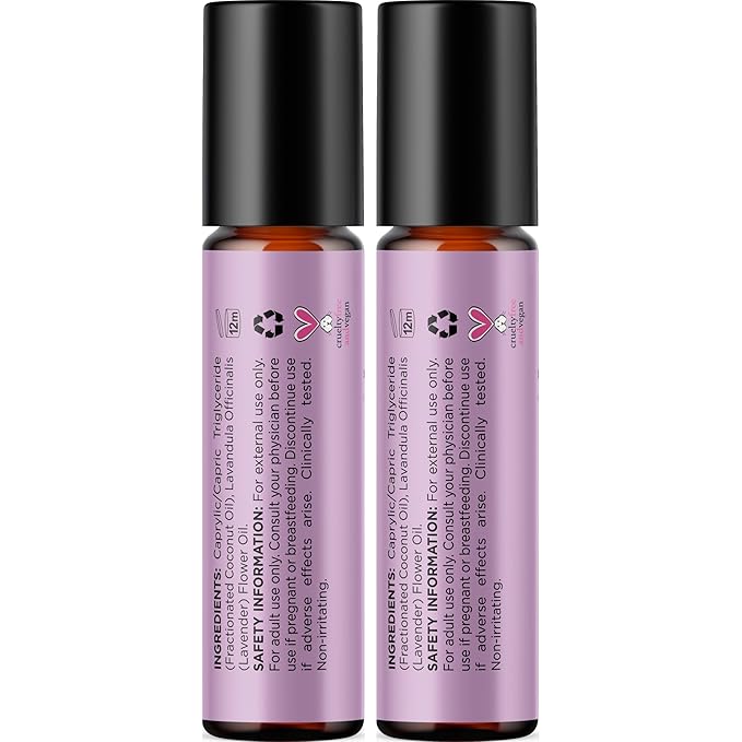 Lavender Essential Oil Roll On - Calming Aromatherapy Oil Roller for Sleep Headaches and Relaxation - Natural Pre-Diluted Sleep Oil for Nighttime Relaxation with Lavender Essential Oil for Skin 2-Pack