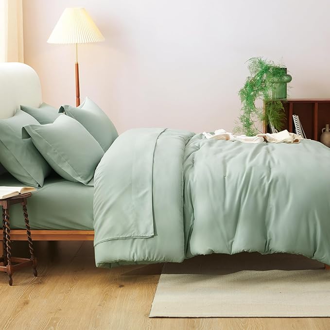CozyLux Full Comforter Set Sage Green, 7 Pieces Bed in a Bag, Bedding Comforter Set with Sheets, All Season Boho 7PC Bed Sets with Comforter, Fitted Sheets, Flat Sheets, Pillow Shams and Pillowcases