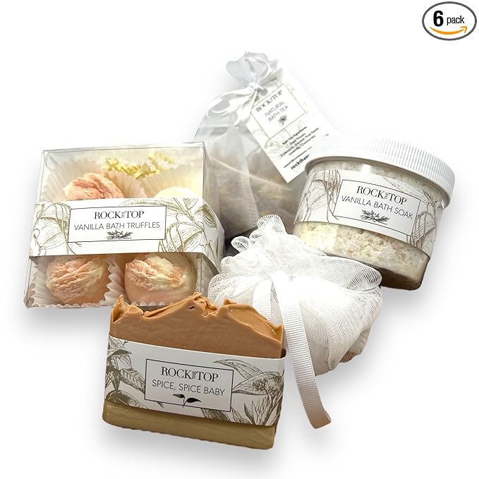Relaxation Gifts for Women. 6 Self Care Gifts, Mineral-Rich Vanilla Bath Salt, Pumpkin Spice Bath Soap, Bath Bomb Truffles. Spa kit That Will Leave her Skin so Soft.