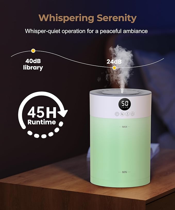 Abolee Humidifiers for Plants 4.5L Cool Mist with Essential Oil Diffuser, Humidifier Large Room, 24dB Quiet Air Humificador fit Baby Nursery & Bedroom, 360° Adjustable, Easy Fill & Cleaning (White)