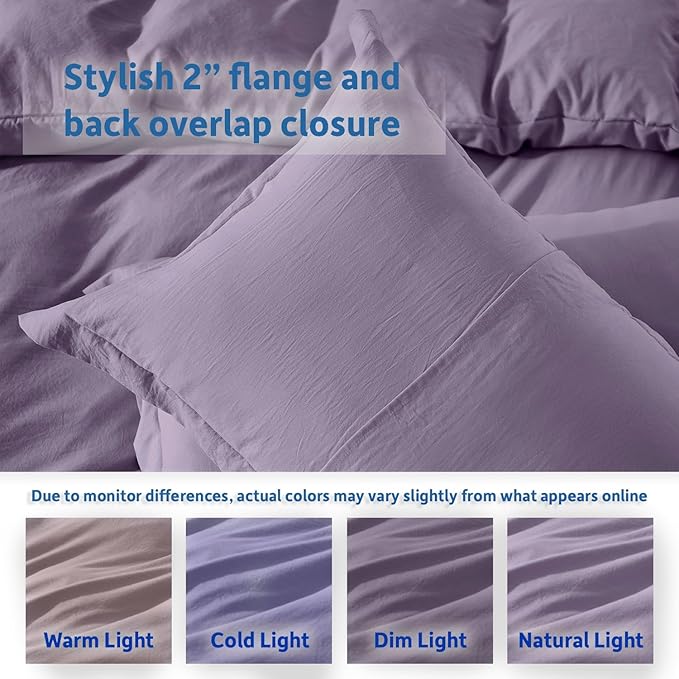 Nestl Grayish Purple Duvet Cover Queen Size - Soft Double Brushed Queen Duvet Cover Set, 3 Piece, with Zipper Closure, 1 Duvet Cover 90x90 inches and 2 Pillow Shams