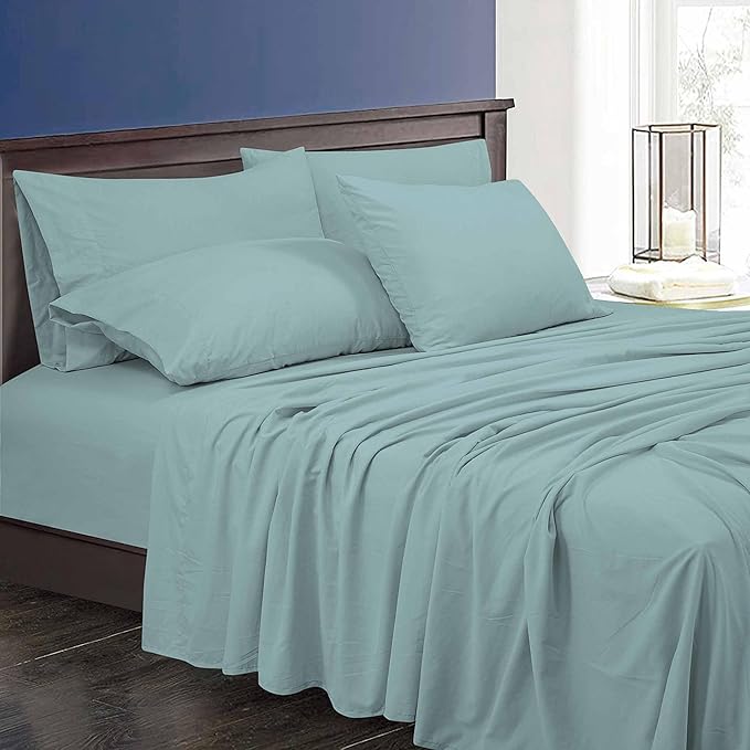 Royale Linens 6 Piece King Sheets Set - Soft Brushed 1800 Microfiber Bedding - 1 Fitted and 1 Flat Sheet, 4 Pillow cases - Wrinkle Free & Fade Resistant - Hotel Luxury Bed Sheets Set (Turquoise, King)