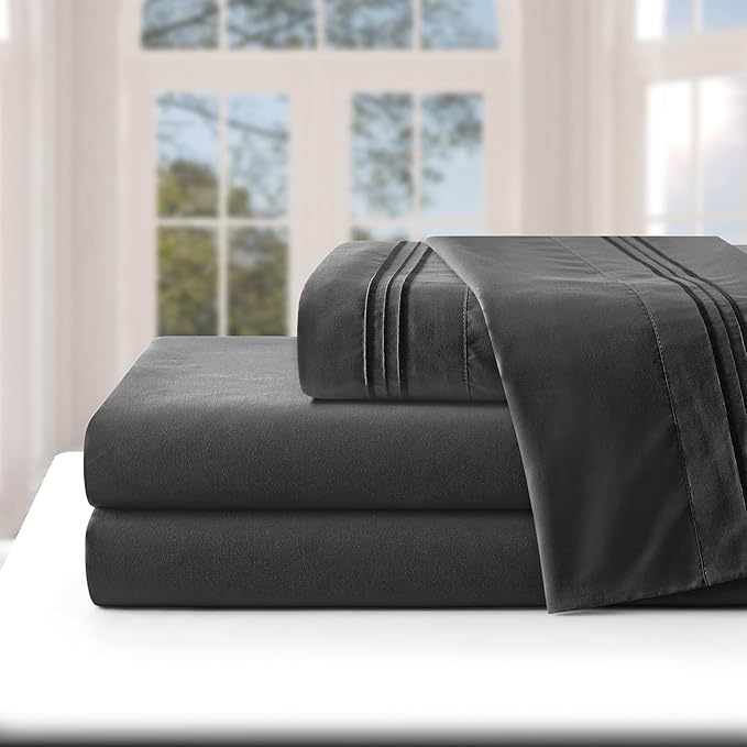 Manyshofu Extra Deep Pocket King Size Sheets - Hotel Luxury 1800 Thread Count Sheets & Pillowcases - Microfiber Bed Set up to 24" Mattress - Charcoal Grey Bed Sheets 18-24 Inch Deep Pockets - 4 Piece