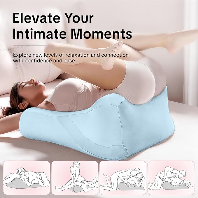 Memory Foam Ergonomic Wedge Pillow - 27° Lift Support Cushion for Sleeping, Reading & Prone Positions Multi-Functional Rest Pillow for Neck, Waist & Back Pain Relief Washable Cover- Blue