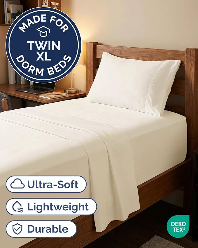 Extra Deep Twin XL Sheet Set - 3 Piece Breathable & Cooling Bed Sheets - Easily Fits 18 to 24 inch Mattress - Ultra Soft, Wrinkle & Fade Free w/ Extra Deep Pockets - Hotel Luxury Bedding - Off White