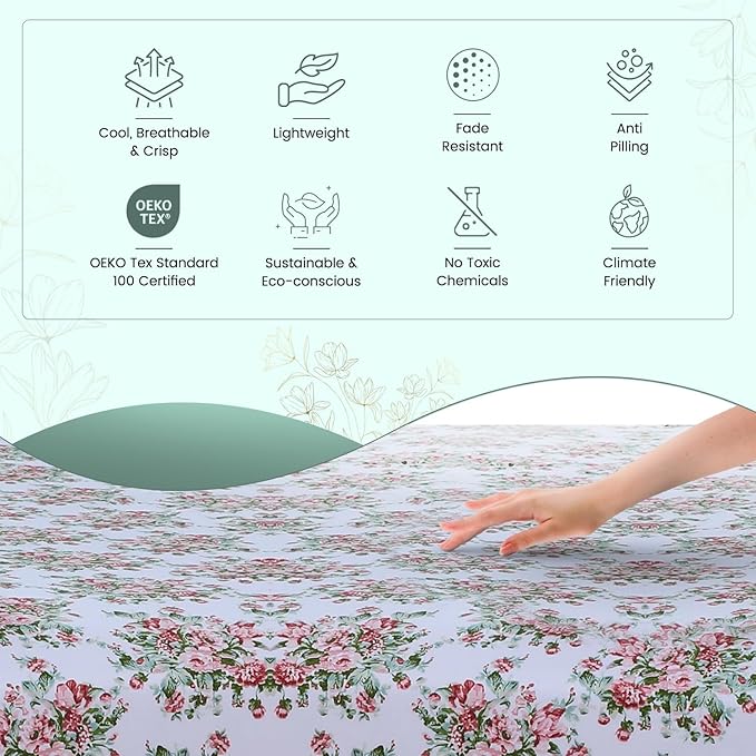 Feather & Stitch Softest 100% Cotton Sheets, 300 Thread Count Percale Weave Bedding, 16" Deep Pocket, Cooling Sheets, Breathable Bed Set, Hotel Premium Quality (King, Floral)