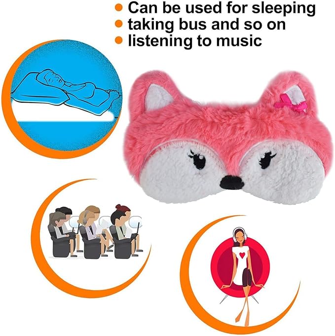 Cute Sleeping Mask, Pink Fox Soft Plush Fluffy Sleep Mask Men Cartoon Fox Blindfold Novelty Eye Cover Eyeshade Shade for Kids Girls and Adult Travel (Pink, Fox)