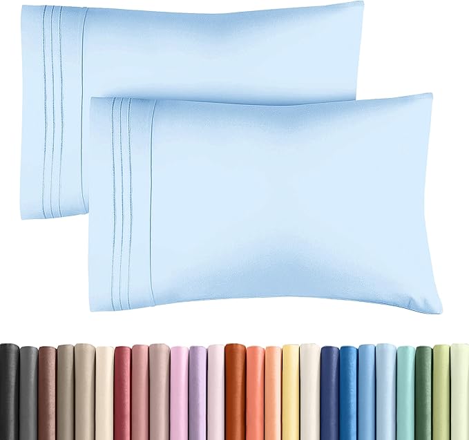 Standard Pillow Cases Set of 2 - Soft Hotel Quality Pillowcase Covers - Comfy & Wrinkle Free - Stain and Fade Resistant - Machine Washable Pillow Protectors - 2 Piece Set - Standard Size Light Blue