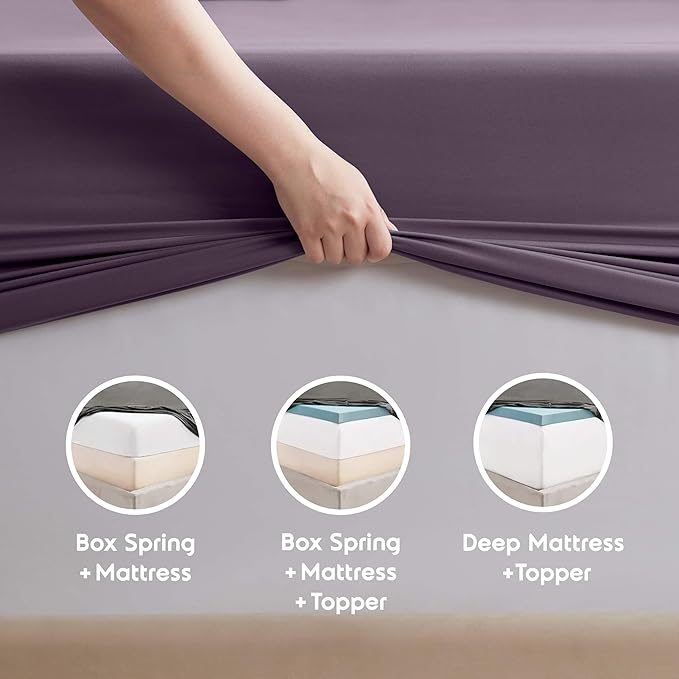 Nestl Extra Deep Queen Sheet Set - 6 Piece Breathable & Cooling Sheets - Hotel Luxury Bedding Set w/18-24 Inch Deep Pockets - Easy & Secure Fit - Super Soft, Wrinkle Free & Comfy - Purple